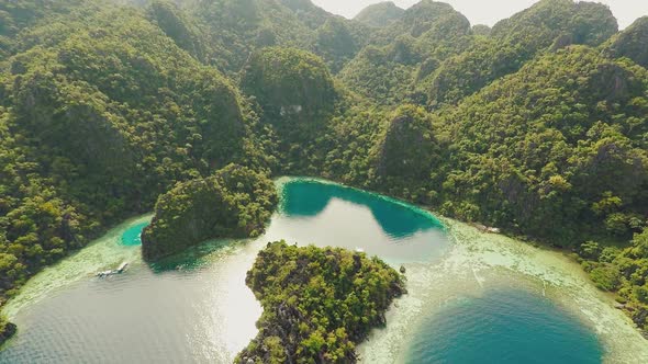 Coron Palawan Philippines Aerial View of Beautiful Twin Lagoon and Limestone Cliffs