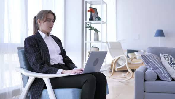 Headache Woman in Tension Working in Office Pain