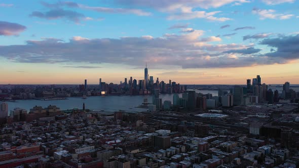 Urban Skyline of Lower Manhattan and Jersey City
