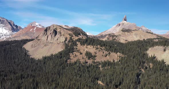 Lizard Head National Wilderness and peak in Colorado. Drone videoing up.