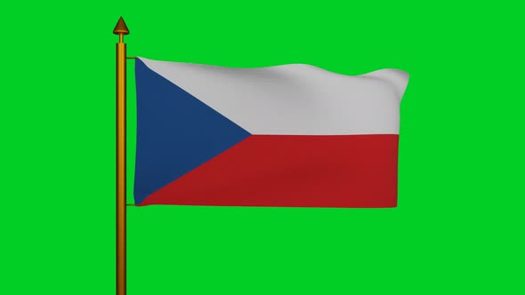 National flag of Czech Republic waving with flagpole on chroma key, flag of Czechia