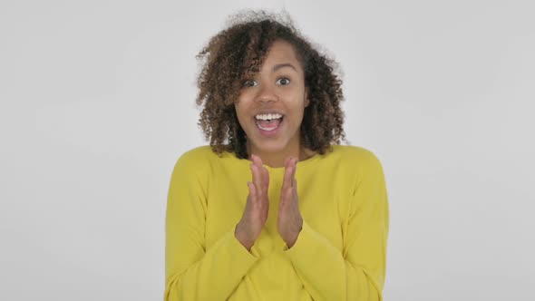 Excited Young African Woman Feeling Amazed on White Background