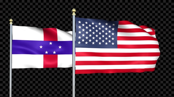 Netherlands Antilles And United States Two Countries Flags Waving