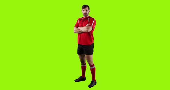 Professional Rugby Player Standing with Crossed Arms