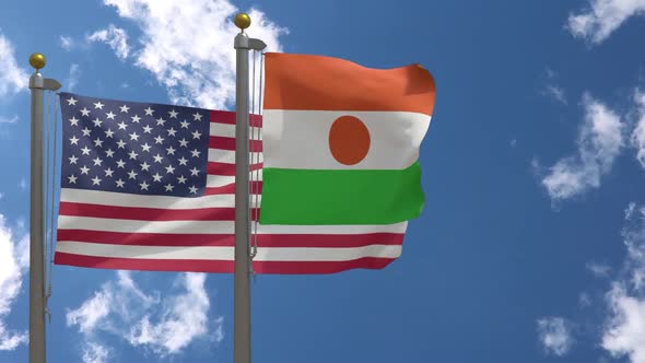 Usa Flag Vs Niger Flag On Flagpole