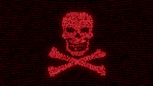 Skull shape with noise and glitching. Internet piracy and online security 