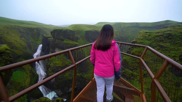 Woman Traveller at Fjadrargljufur in Iceland