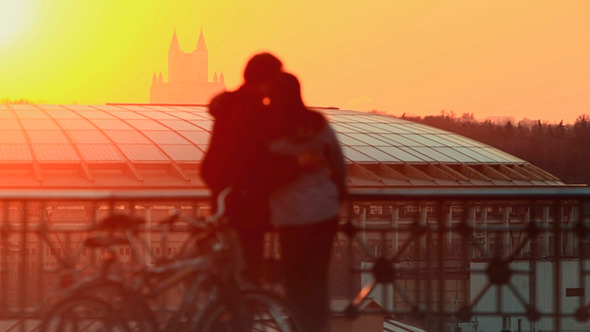 Young Couple At Sunset In the City