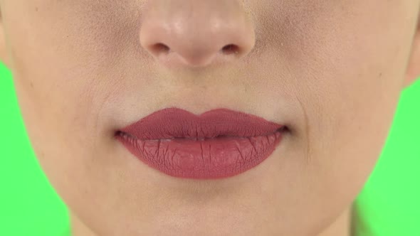 Woman Lips with the Wow Emotion of Surprise on a Green Screen