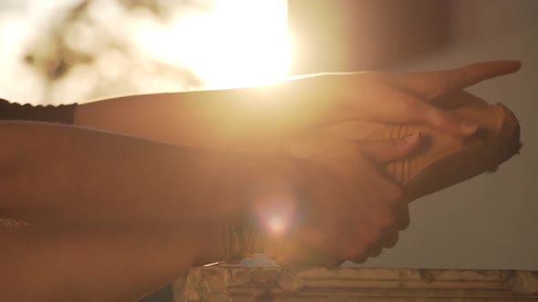 Close Up Footage on Ballerina's Leg in Pointe Shoe