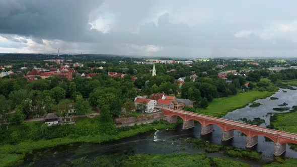  Widest Waterfall in Europe in Latvia Kuldiga and Brick Bridge Across the River Venta 