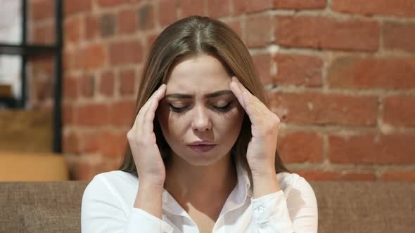 Headache, Upset Tense Young Girl