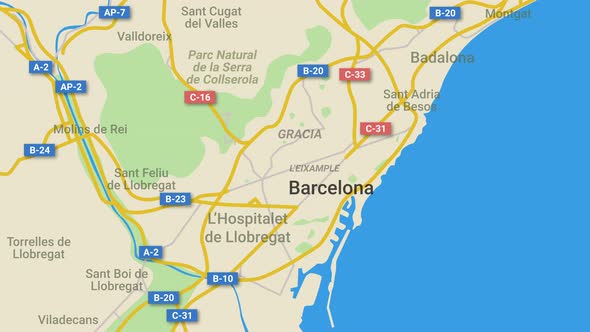 Animated map of Barcelona  with route numbers