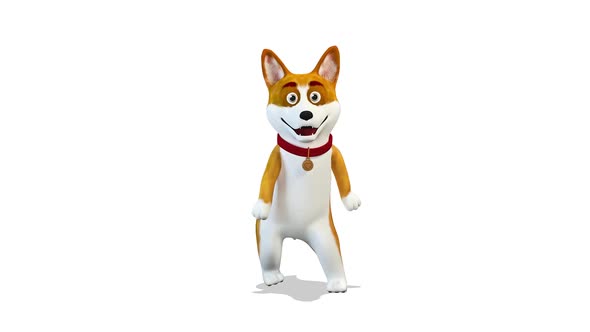 Dog Corgi Character Dancing A Modern Dance on White Background