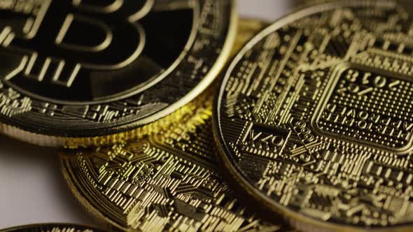 Rotating shot of Bitcoins