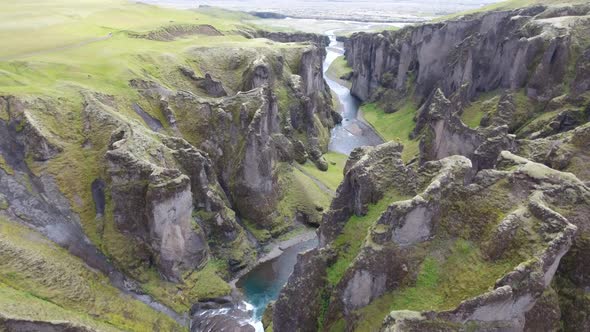 Beautiful Fjadrargljufur Canyon (Kirkjubaejarklaustur, Iceland) - drone shot