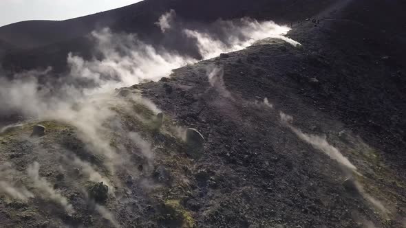 Aerial View on Hot Volcanic Gas Exiting Through Fumaroles on Vulcano Island