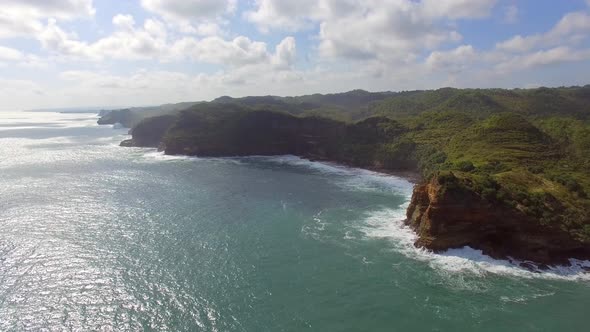 Aerial view of rock formation coastal line, Jogjakarta, Indonesia