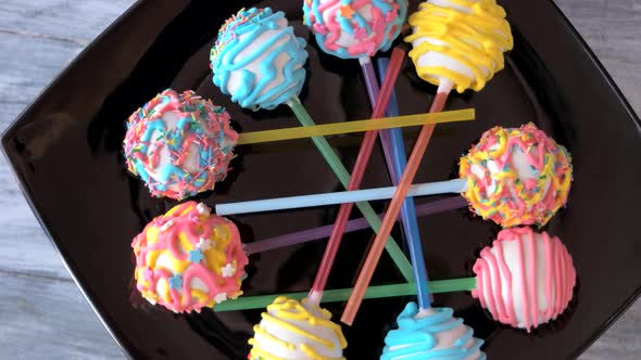 Plate with Colorful Cake Pops