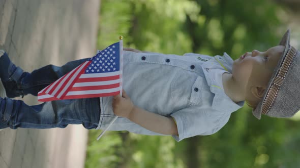 Baby Child Toddler Walking City Park Holding American Flag Independence Day