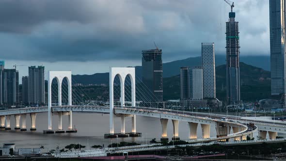 Macau Bridge Day To Night Time Lapse Of Macau China : 4k