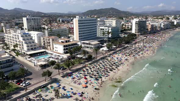 Aerial view of the beach Cala Millor, Balearic Islands, Spain