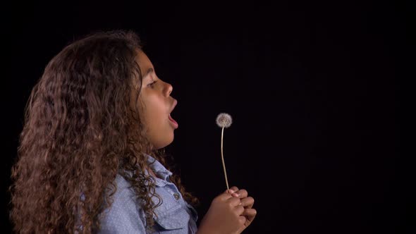 Cute Girl Blowing Dandelion Seeds.