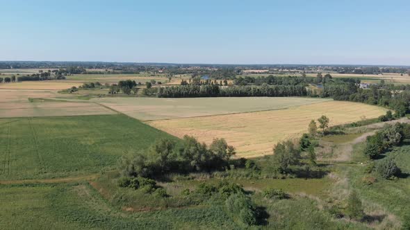 Flight over agricultural field.