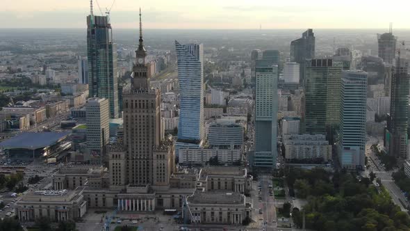 Aerial view of Warsaw city center, capital of  Poland, Europe