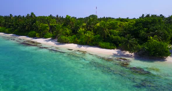 Luxury drone clean view of a paradise sunny white sand beach and aqua turquoise water background