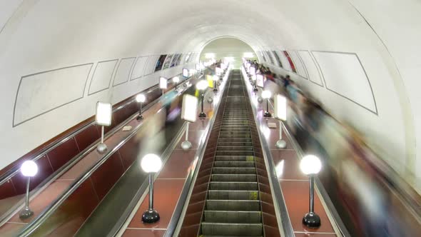 People Moving on the Escalator in a Metro Timelapse Hyperlapse