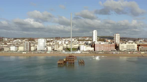 Brighton Beach in the UK with the Remains of the West Pier in the Summer