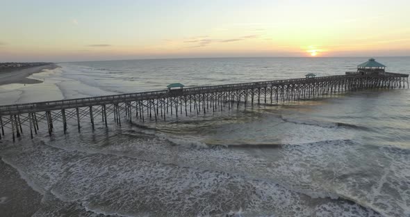 Aerial of Folly Beach Fishing Pier at Sunrise