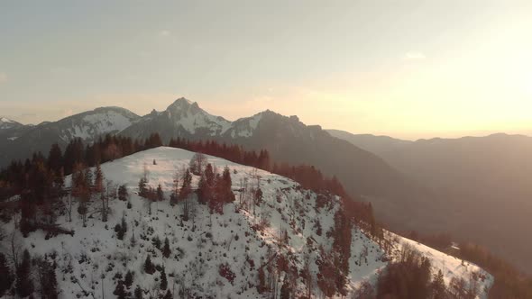 Drone shot over the snowy French Alps