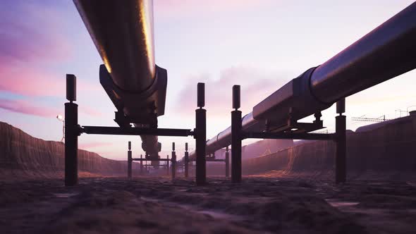 A pipeline running through the flooded excavation full of mud. Fuel transport.