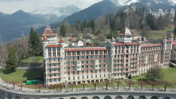 Stunning Aerial of the Swiss Hotel Management School, located in the Caux Palace Hotel, one of the b