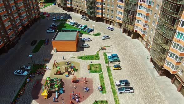 New apartment building. Aerial view of multi storey residential building