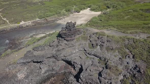 Aerial view of Pele's chair overlooking the sea from bluff in Oahu 2