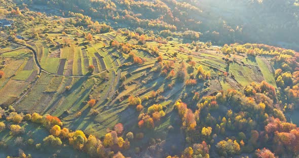 Aerial View of of the Autumn High Mountain in Morning Time
