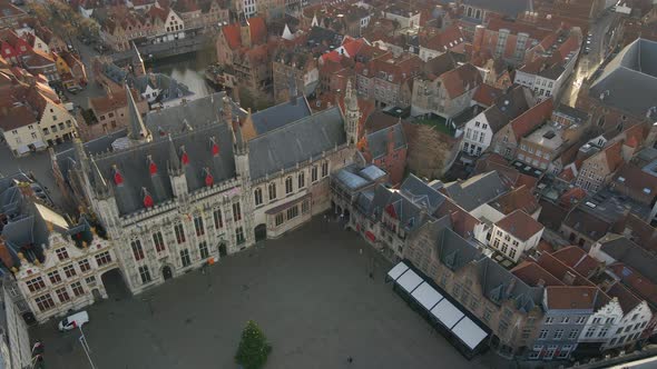 Aerial of a Burg Square and surrounds in Bruges