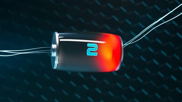 An empty rechargeable battery made of metal and glass is accumulating energy