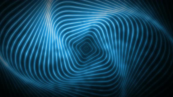 Blue And Shiny Neon Lines Forming Waves Over A Dark Background   Seamless Loop Computer Animation