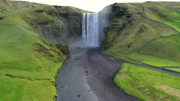 Flying Above the Iconic Skogafoss Waterfall in Iceland