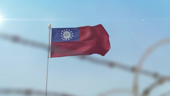 Myanmar Burma Flag Behind Border alt