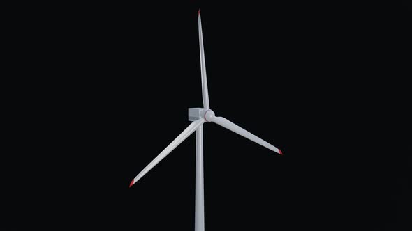 Animated windmill isolated on black background. Green energy.