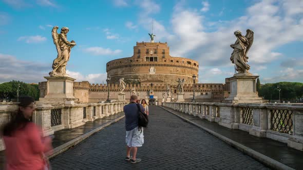 Time Lapse of Castel Sant Angelo in Rome , Italy