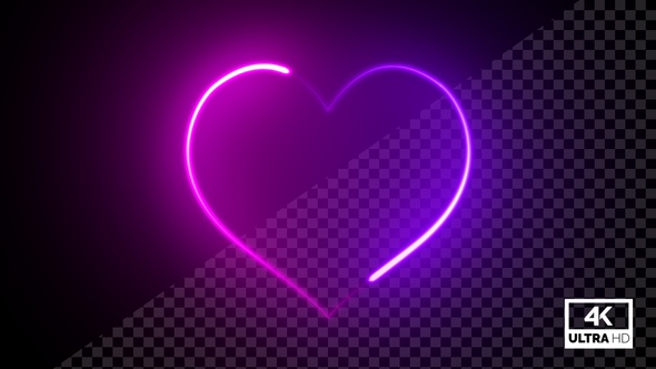 Multicolor Neon Pink And Purple Heart Beating 4K Alpha Footage V4