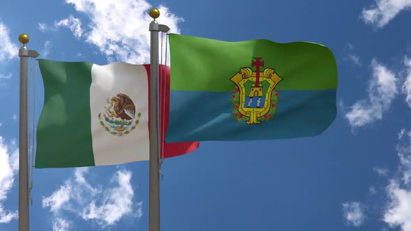 Mexico Flag Vs Veracruz City Flag On Flagpole