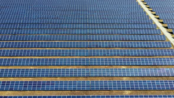 Aerial Drone View Flight Over Solar Power Station Panels