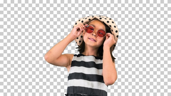 Smiling little asian girl wearing sunglasses, Alpha Channel